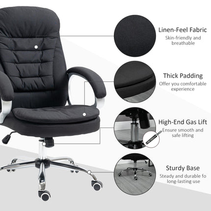 Ergonomic Linen Office Task Chair with Armrests and Swivel Wheels - Black