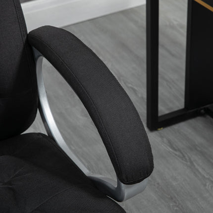 Ergonomic Linen Office Task Chair with Armrests and Swivel Wheels - Black