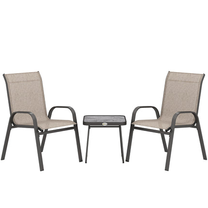 3 Piece Outdoor Bistro Set with Stackable Steel Armchairs - Brown
