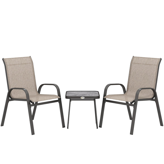 3 Piece Outdoor Bistro Set with Stackable Steel Armchairs - Brown