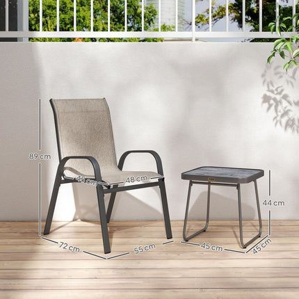 3 Piece Outdoor Bistro Set with Stackable Steel Armchairs - Brown
