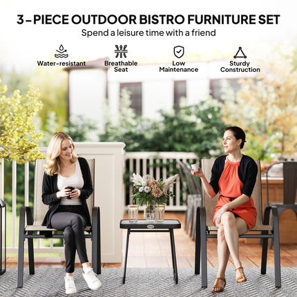 3 Piece Outdoor Bistro Set with Stackable Steel Armchairs - Brown