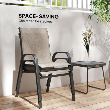 3 Piece Outdoor Bistro Set with Stackable Steel Armchairs - Brown