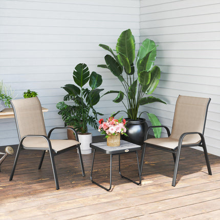 3 Piece Outdoor Bistro Set with Stackable Steel Armchairs - Brown
