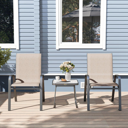 3 Piece Outdoor Bistro Set with Stackable Steel Armchairs - Brown