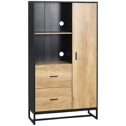 Freestanding Kitchen Cupboard with Soft Close Doors, Adjustable Shelves & Drawers Microwave Stand - Natural & Black