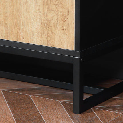 Freestanding Kitchen Cupboard with Soft Close Doors, Adjustable Shelves & Drawers Microwave Stand - Natural & Black
