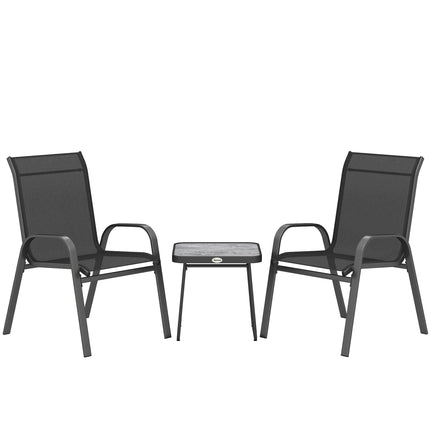 3 Piece Outdoor Bistro Set with Stackable Steel Armchairs and Table - Black