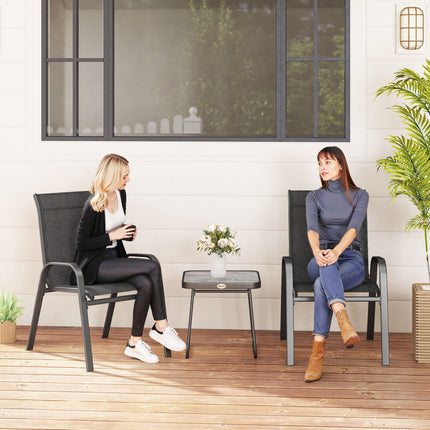 3 Piece Outdoor Bistro Set with Stackable Steel Armchairs and Table - Black