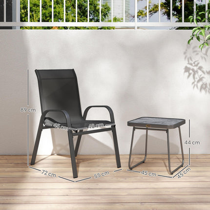 3 Piece Outdoor Bistro Set with Stackable Steel Armchairs and Table - Black