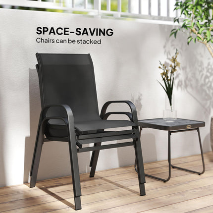 3 Piece Outdoor Bistro Set with Stackable Steel Armchairs and Table - Black