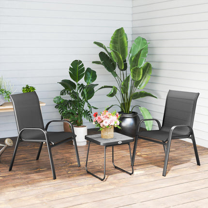 3 Piece Outdoor Bistro Set with Stackable Steel Armchairs and Table - Black