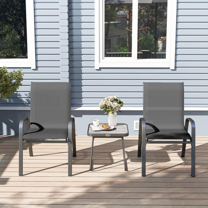3 Piece Outdoor Bistro Set with Stackable Steel Armchairs and Table - Black