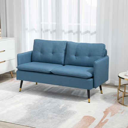 2 Seater Fabric Sofa with Button Tufted Cushions - Dark Blue