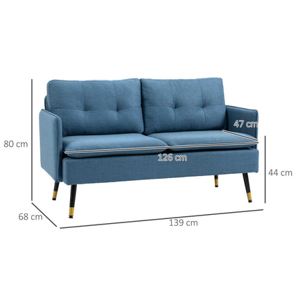 2 Seater Fabric Sofa with Button Tufted Cushions - Dark Blue