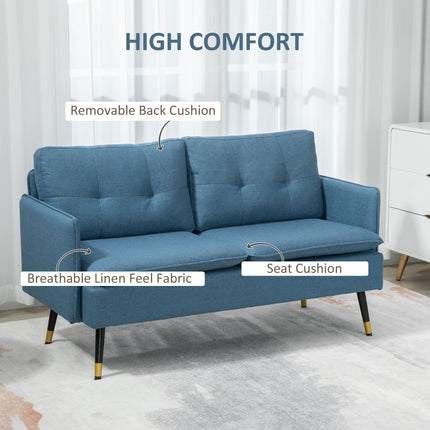 2 Seater Fabric Sofa with Button Tufted Cushions - Dark Blue