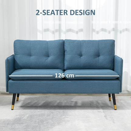 2 Seater Fabric Sofa with Button Tufted Cushions - Dark Blue