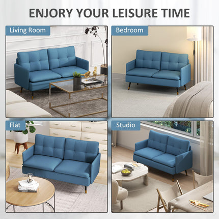 2 Seater Fabric Sofa with Button Tufted Cushions - Dark Blue