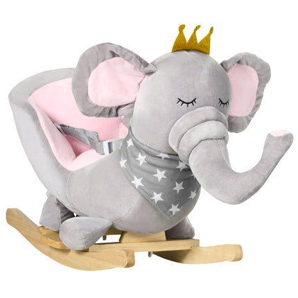 Baby Elephant Rocking Chair with Wooden Base and Safety Belt for Toddlers 1.5-3 Years - Grey