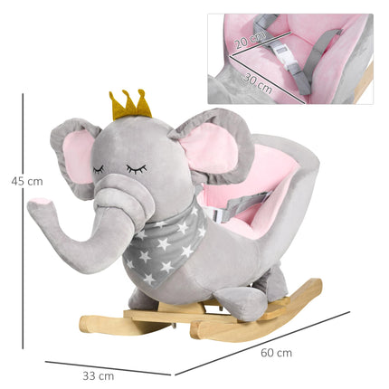 Baby Elephant Rocking Chair with Wooden Base and Safety Belt for Toddlers 1.5-3 Years - Grey