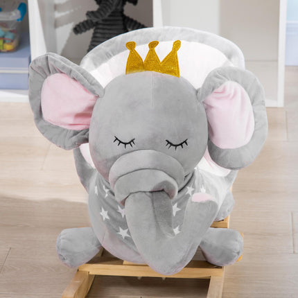 Baby Elephant Rocking Chair with Wooden Base and Safety Belt for Toddlers 1.5-3 Years - Grey