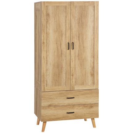2 Door Wardrobe with 2 Drawers and Hanging Rail for Bedroom - Natural