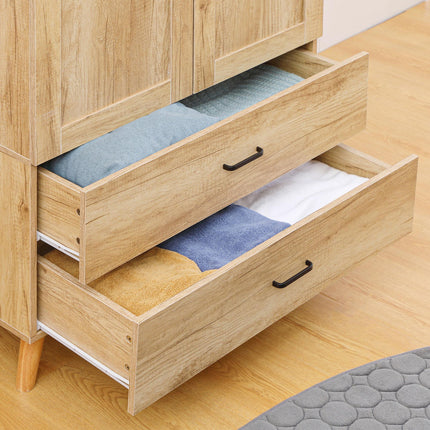 2 Door Wardrobe with 2 Drawers and Hanging Rail for Bedroom - Natural