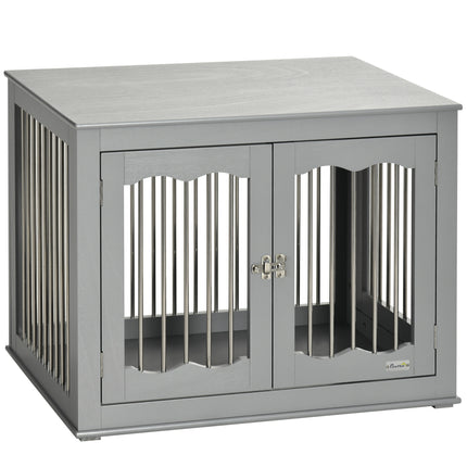 Furniture Style Dog Crate End Table with Three Lockable Doors for Medium Dogs - Grey