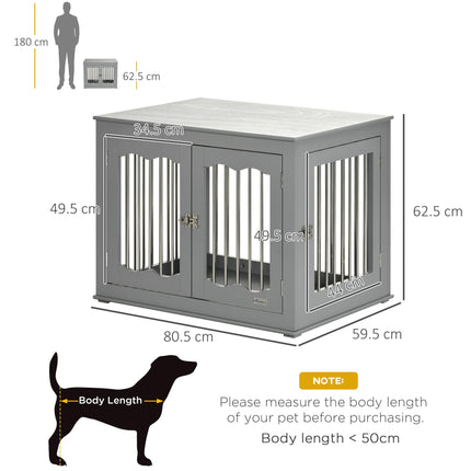 Furniture Style Dog Crate End Table with Three Lockable Doors for Medium Dogs - Grey
