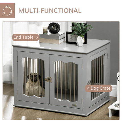 Furniture Style Dog Crate End Table with Three Lockable Doors for Medium Dogs - Grey