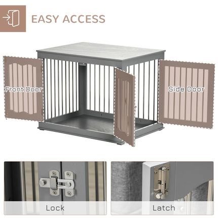 Furniture Style Dog Crate End Table with Three Lockable Doors for Medium Dogs - Grey