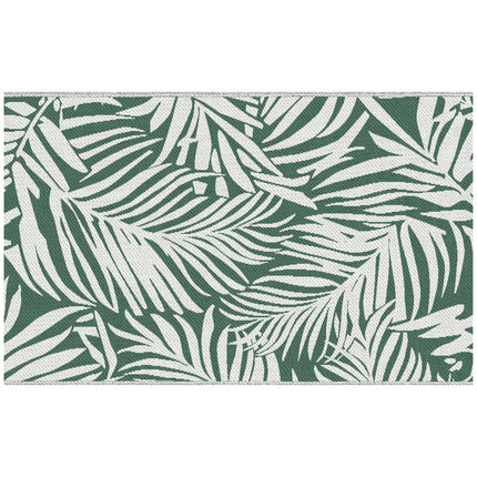 Reversible Outdoor RV Rug 1.5x2.4m Waterproof Patio Mat Green Leaves - Green and White