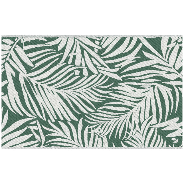 Reversible Outdoor RV Rug 1.5x2.4m Waterproof Patio Mat Green Leaves - Green and White