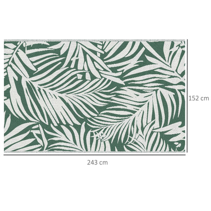 Reversible Outdoor RV Rug 1.5x2.4m Waterproof Patio Mat Green Leaves - Green and White