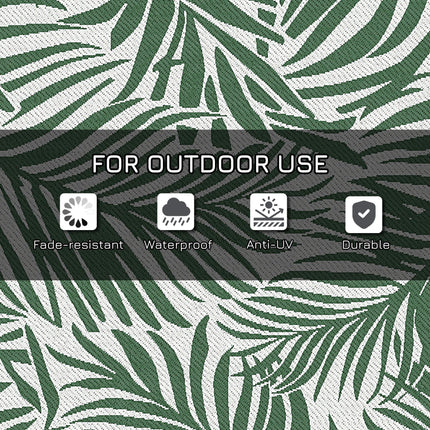 Reversible Outdoor RV Rug 1.5x2.4m Waterproof Patio Mat Green Leaves - Green and White