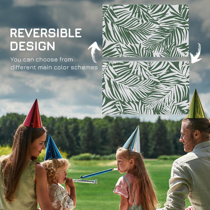 Reversible Outdoor RV Rug 1.5x2.4m Waterproof Patio Mat Green Leaves - Green and White