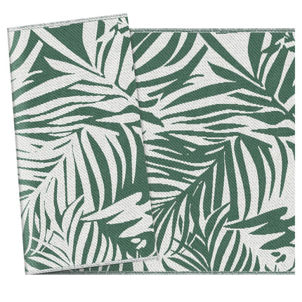 Reversible Outdoor RV Rug 1.5x2.4m Waterproof Patio Mat Green Leaves - Green and White