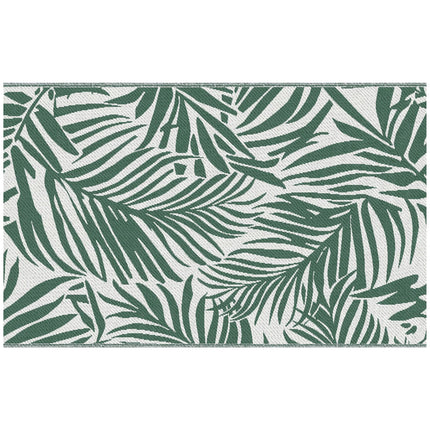 Reversible Outdoor RV Rug 1.5x2.4m Waterproof Patio Mat Green Leaves - Green and White