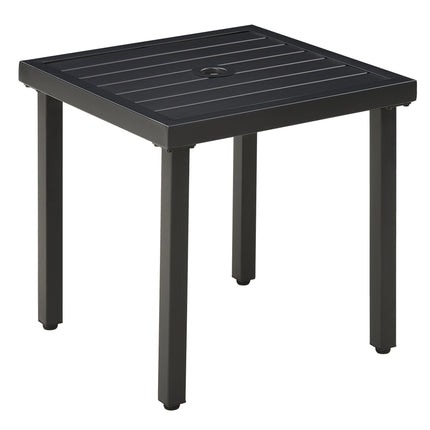 Garden Side Table with Umbrella Hole Steel Patio End Coffee Table 51cm - Black