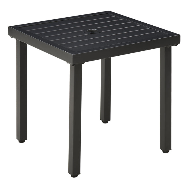 Garden Side Table with Umbrella Hole Steel Patio End Coffee Table 51cm - Black
