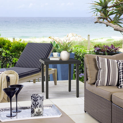Garden Side Table with Umbrella Hole Steel Patio End Coffee Table 51cm - Black