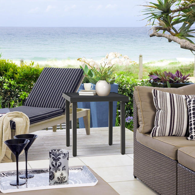Garden Side Table with Umbrella Hole Steel Patio End Coffee Table 51cm - Black