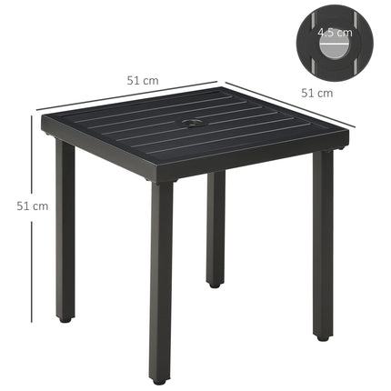 Garden Side Table with Umbrella Hole Steel Patio End Coffee Table 51cm - Black