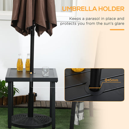 Garden Side Table with Umbrella Hole Steel Patio End Coffee Table 51cm - Black