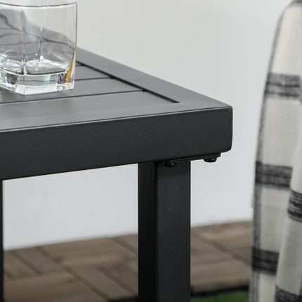 Garden Side Table with Umbrella Hole Steel Patio End Coffee Table 51cm - Black