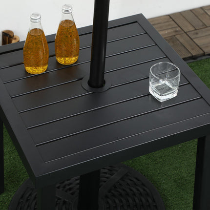 Garden Side Table with Umbrella Hole Steel Patio End Coffee Table 51cm - Black