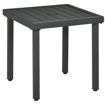 Garden Side Table with Umbrella Hole Steel Frame Patio End Table 51cm - Grey