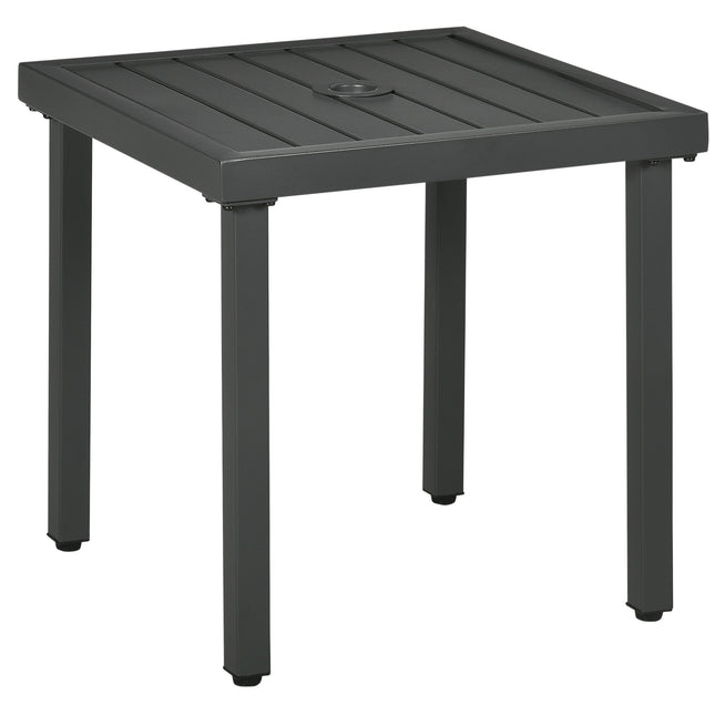 Garden Side Table with Umbrella Hole Steel Frame Patio End Table 51cm - Grey