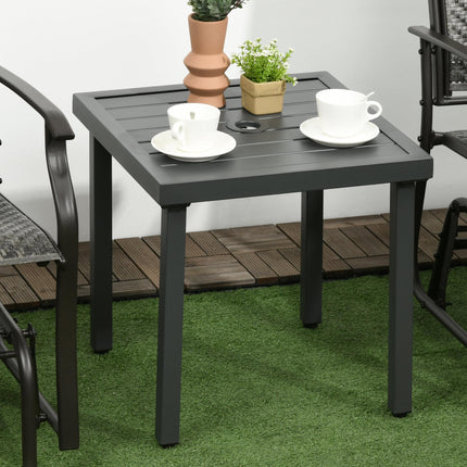Garden Side Table with Umbrella Hole Steel Frame Patio End Table 51cm - Grey