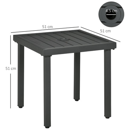 Garden Side Table with Umbrella Hole Steel Frame Patio End Table 51cm - Grey